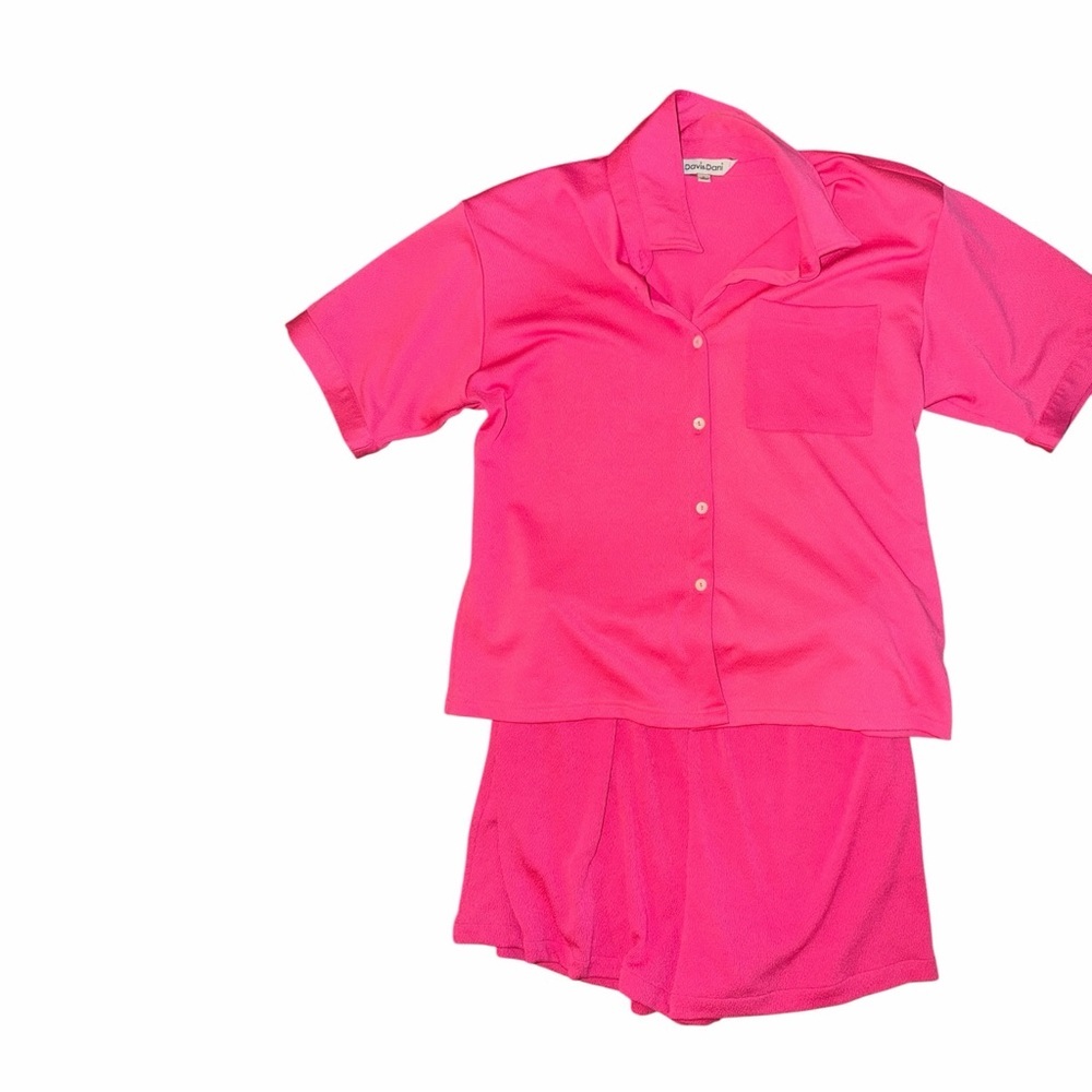 DAVI & DANI Hot Pink Short Sleeve Button-Up Pajama Set - Picture 5 of 7